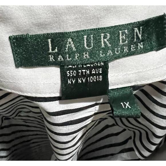 Lauren Ralph Lauren Women's Striped Top Button Up Black Embroidered Crest Sz M - Picture 10 of 11